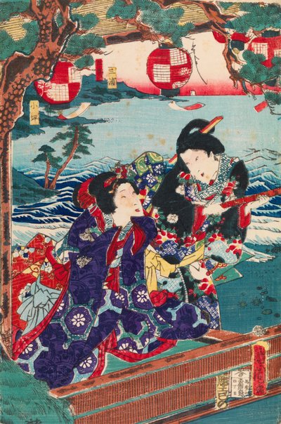 Genji Excursion to Enoshima Island by Toyohara Kunichika